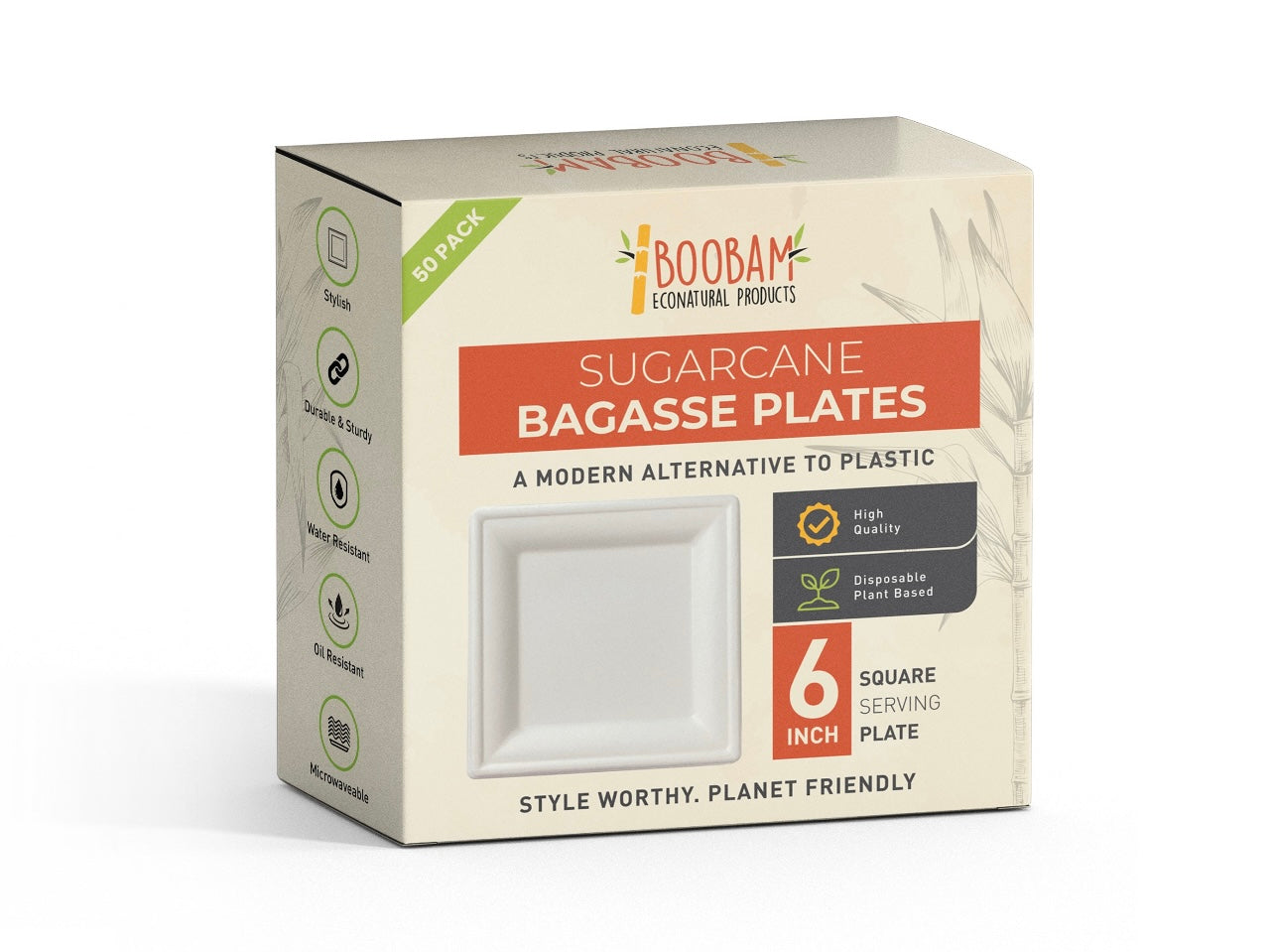 Sugarcane Bagasse Plates: 6 inches, 50 plates